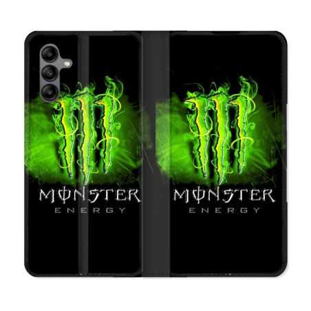 Housse cuir portefeuille Pour Samsung Galaxy A04S Monster Energy Vert