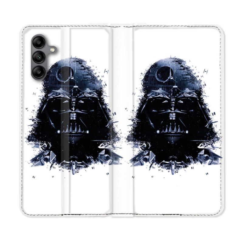 Housse cuir portefeuille Pour Samsung Galaxy A04S Star Wars - Dark Vador Blanc