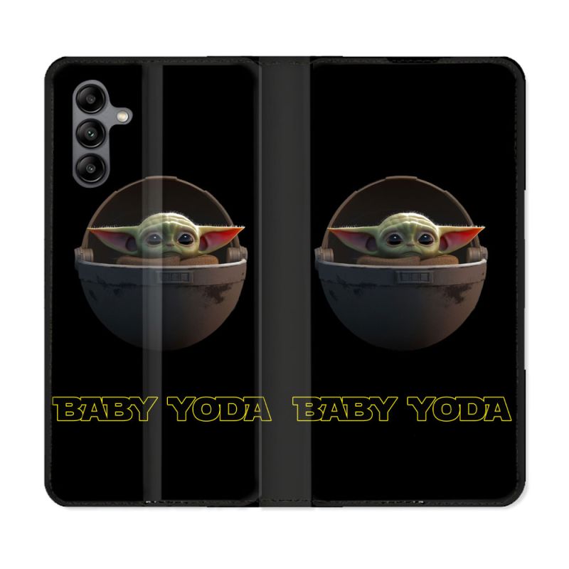 Housse cuir portefeuille Pour Samsung Galaxy A04S Star Wars - Yoda bebe noir