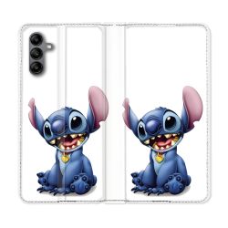 Housse cuir portefeuille Pour Samsung Galaxy A04S Stitch Blanc