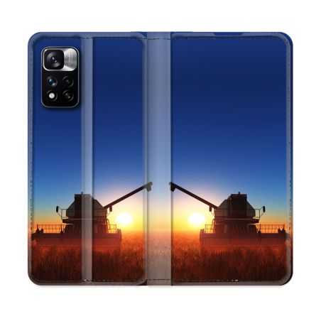 Housse cuir portefeuille Pour Xiaomi Redmi Note 11 Pro / 11 Pro 5G Agriculture Moissonneuse Soleil