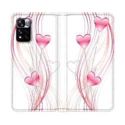 Housse cuir portefeuille Pour Xiaomi Redmi Note 11 Pro / 11 Pro 5G Amour Coeur Rose Montant sur Blanc