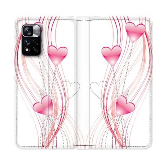 Housse cuir portefeuille Pour Xiaomi Redmi Note 11 Pro / 11 Pro 5G Amour Coeur Rose Montant sur Blanc