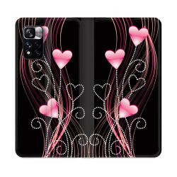 Housse cuir portefeuille Pour Xiaomi Redmi Note 11 Pro / 11 Pro 5G Amour Coeur Rose Montant sur Noir