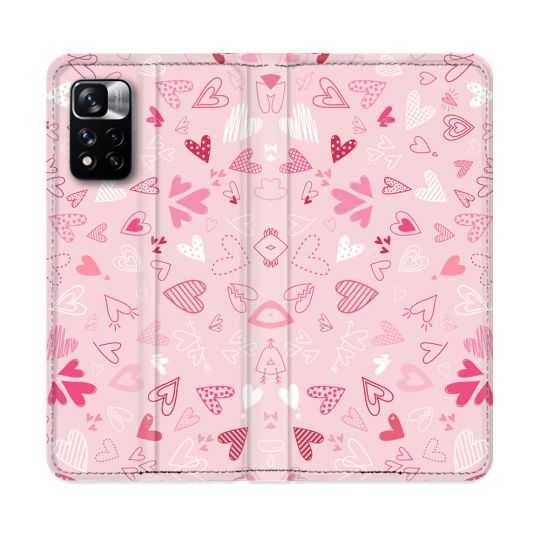 Housse cuir portefeuille Pour Xiaomi Redmi Note 11 Pro / 11 Pro 5G Amour Ptis Coeurs