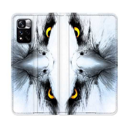 Housse cuir portefeuille Pour Xiaomi Redmi Note 11 Pro / 11 Pro 5G Animal Aigle Royal Blanc