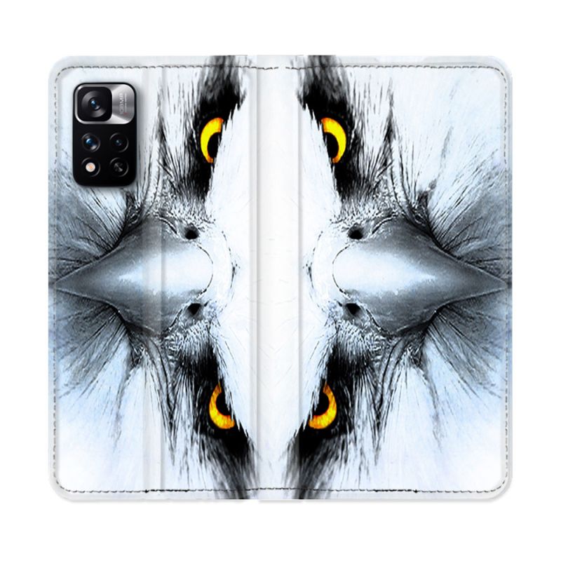 Housse cuir portefeuille Pour Xiaomi Redmi Note 11 Pro / 11 Pro 5G Animal Aigle Royal Blanc