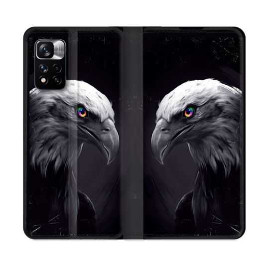 Housse cuir portefeuille Pour Xiaomi Redmi Note 11 Pro / 11 Pro 5G Animal Aigle Royal Noir