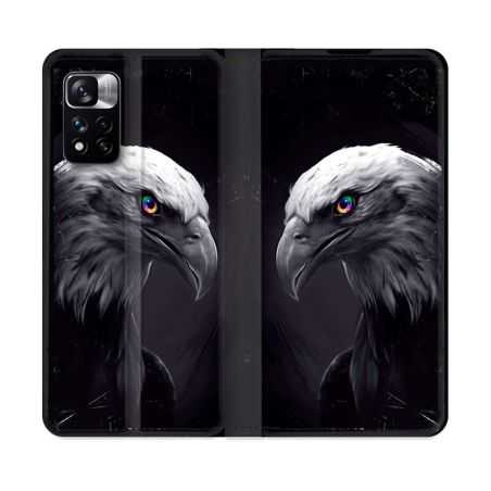 Housse cuir portefeuille Pour Xiaomi Redmi Note 11 Pro / 11 Pro 5G Animal Aigle Royal Noir