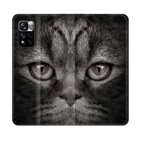 Housse cuir portefeuille Pour Xiaomi Redmi Note 11 Pro / 11 Pro 5G Animal Chat Gris