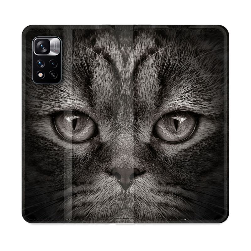 Housse cuir portefeuille Pour Xiaomi Redmi Note 11 Pro / 11 Pro 5G Animal Chat Gris