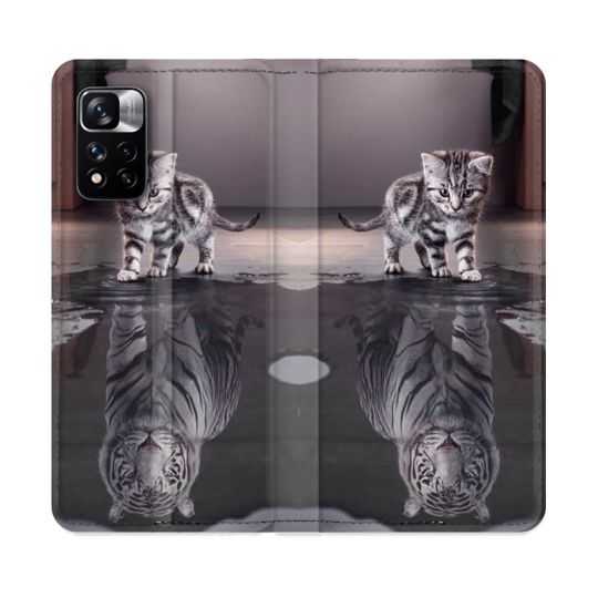 Housse cuir portefeuille Pour Xiaomi Redmi Note 11 Pro / 11 Pro 5G Animal Chat Reflet