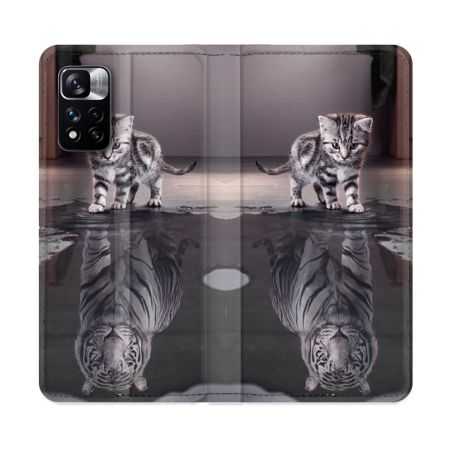 Housse cuir portefeuille Pour Xiaomi Redmi Note 11 Pro / 11 Pro 5G Animal Chat Reflet