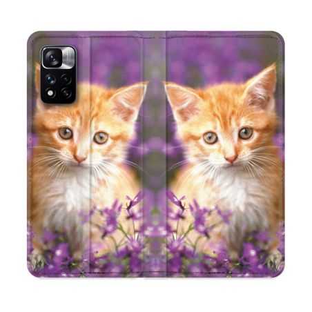 Housse cuir portefeuille Pour Xiaomi Redmi Note 11 Pro / 11 Pro 5G Animal Chat Violet