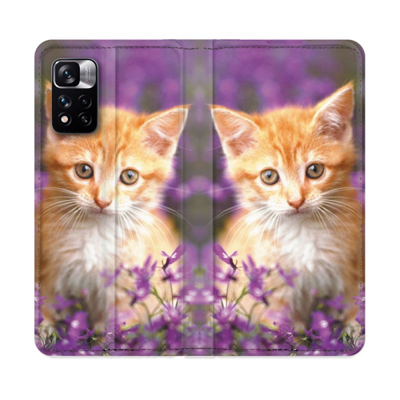 Housse cuir portefeuille Pour Xiaomi Redmi Note 11 Pro / 11 Pro 5G Animal Chat Violet