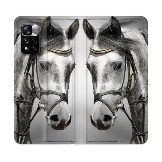 Housse cuir portefeuille Pour Xiaomi Redmi Note 11 Pro / 11 Pro 5G Animal Cheval Blanc
