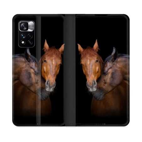 Housse cuir portefeuille Pour Xiaomi Redmi Note 11 Pro / 11 Pro 5G Animal Cheval Marron