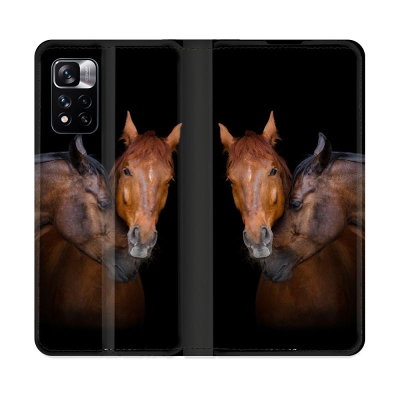 Housse cuir portefeuille Pour Xiaomi Redmi Note 11 Pro / 11 Pro 5G Animal Cheval Marron