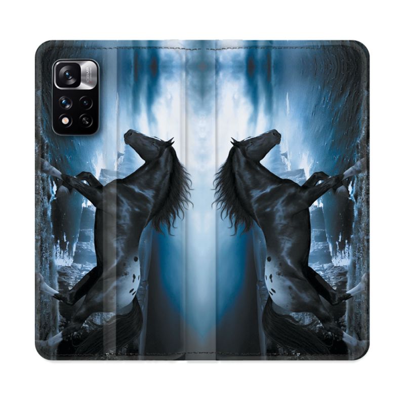 Housse cuir portefeuille Pour Xiaomi Redmi Note 11 Pro / 11 Pro 5G Animal Cheval Noir