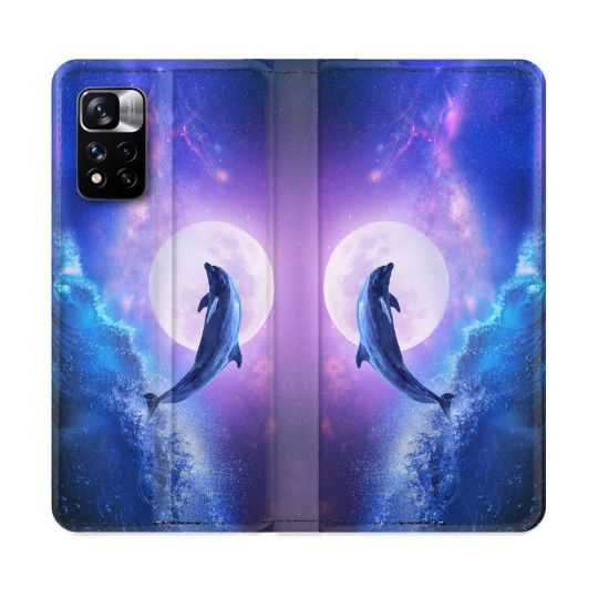 Housse cuir portefeuille Pour Xiaomi Redmi Note 11 Pro / 11 Pro 5G Animal Dauphin Vague