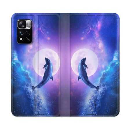 Housse cuir portefeuille Pour Xiaomi Redmi Note 11 Pro / 11 Pro 5G Animal Dauphin Vague