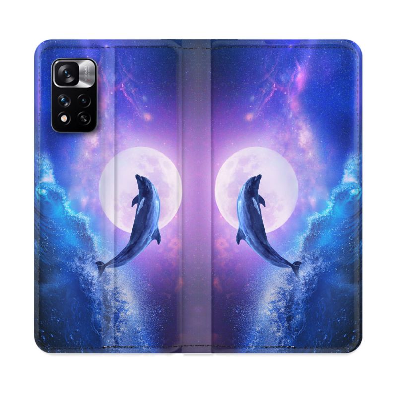 Housse cuir portefeuille Pour Xiaomi Redmi Note 11 Pro / 11 Pro 5G Animal Dauphin Vague