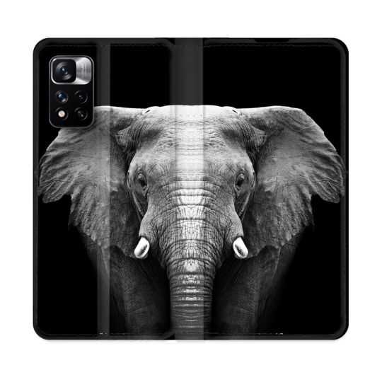 Housse cuir portefeuille Pour Xiaomi Redmi Note 11 Pro / 11 Pro 5G Animal Elephant Noir