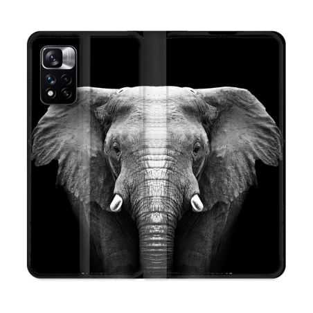 Housse cuir portefeuille Pour Xiaomi Redmi Note 11 Pro / 11 Pro 5G Animal Elephant Noir