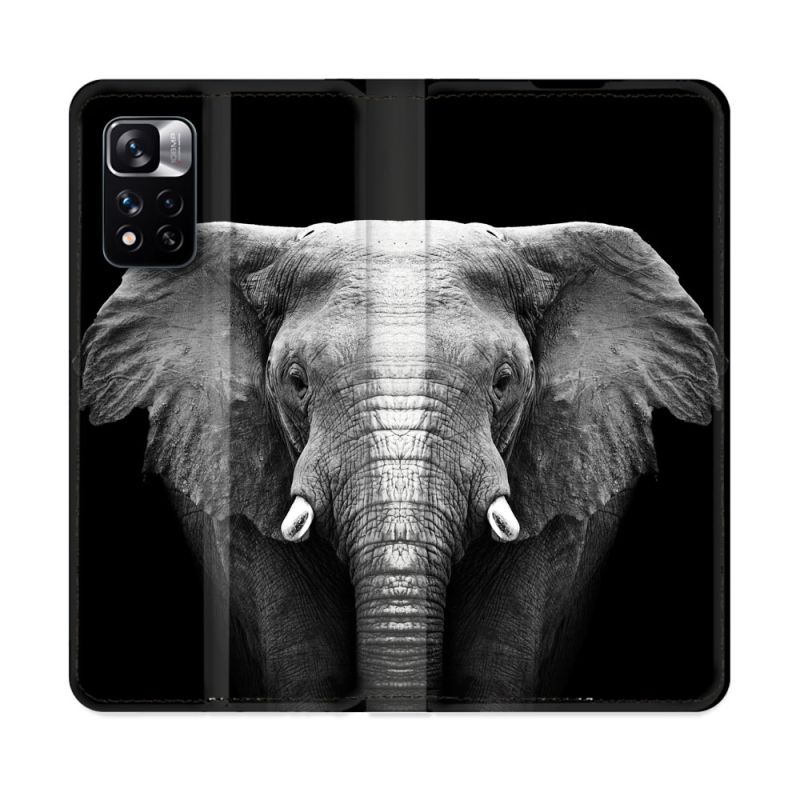 Housse cuir portefeuille Pour Xiaomi Redmi Note 11 Pro / 11 Pro 5G Animal Elephant Noir