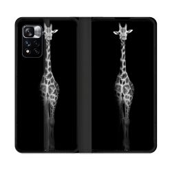 Housse cuir portefeuille Pour Xiaomi Redmi Note 11 Pro / 11 Pro 5G Animal Girafe Noire