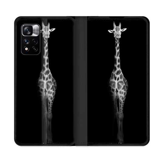 Housse cuir portefeuille Pour Xiaomi Redmi Note 11 Pro / 11 Pro 5G Animal Girafe Noire
