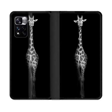Housse cuir portefeuille Pour Xiaomi Redmi Note 11 Pro / 11 Pro 5G Animal Girafe Noire