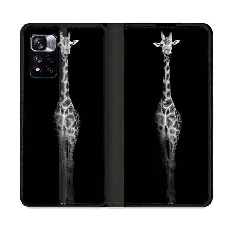 Housse cuir portefeuille Pour Xiaomi Redmi Note 11 Pro / 11 Pro 5G Animal Girafe Noire
