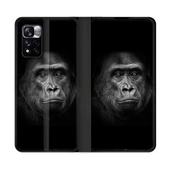Housse cuir portefeuille Pour Xiaomi Redmi Note 11 Pro / 11 Pro 5G Animal Gorille Noir