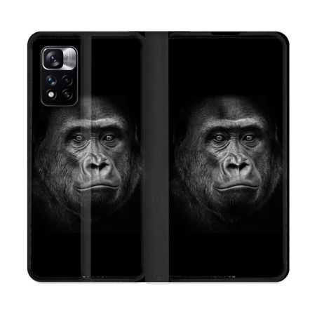 Housse cuir portefeuille Pour Xiaomi Redmi Note 11 Pro / 11 Pro 5G Animal Gorille Noir