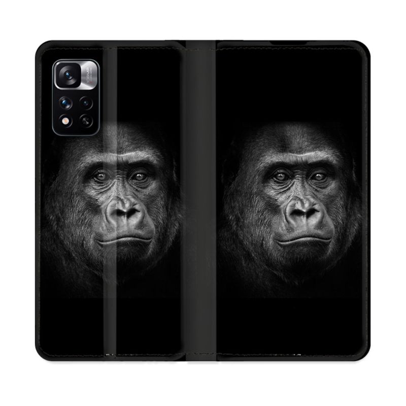 Housse cuir portefeuille Pour Xiaomi Redmi Note 11 Pro / 11 Pro 5G Animal Gorille Noir
