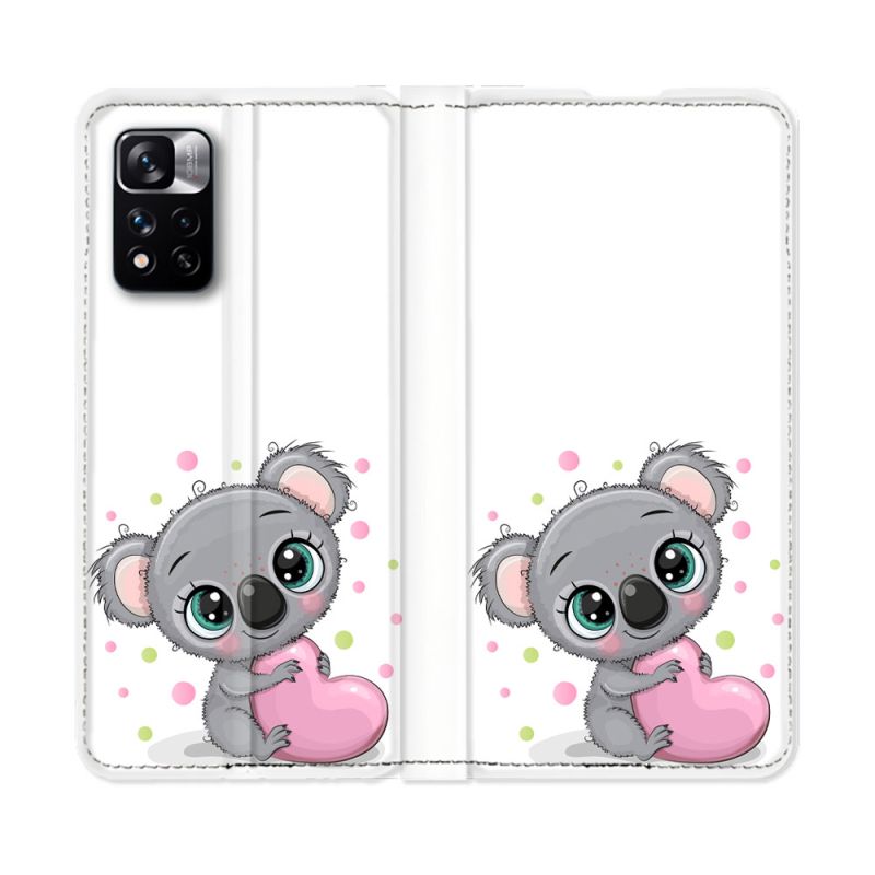 Housse cuir portefeuille Pour Xiaomi Redmi Note 11 Pro / 11 Pro 5G Animal Koala Cœur