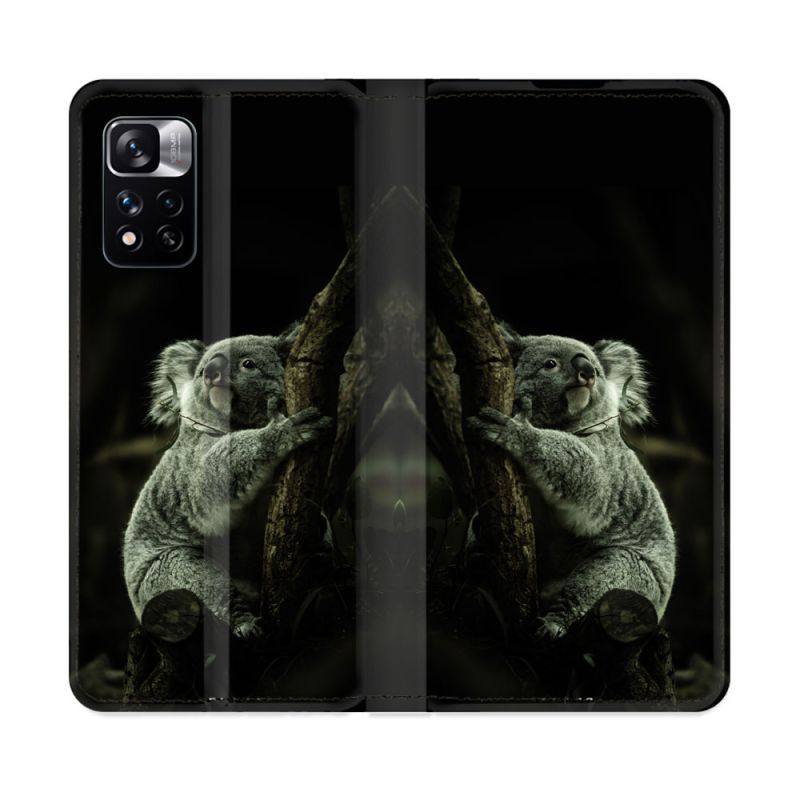 Housse cuir portefeuille Pour Xiaomi Redmi Note 11 Pro / 11 Pro 5G Animal Koala Noir