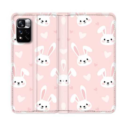 Housse cuir portefeuille Pour Xiaomi Redmi Note 11 Pro / 11 Pro 5G Animal Lapin Rose