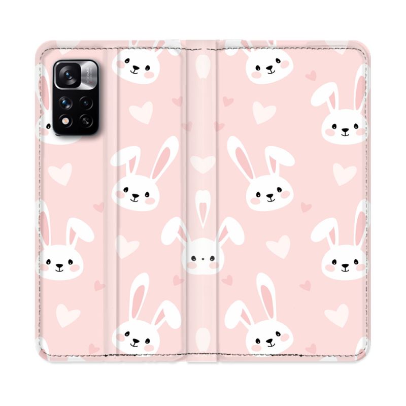 Housse cuir portefeuille Pour Xiaomi Redmi Note 11 Pro / 11 Pro 5G Animal Lapin Rose