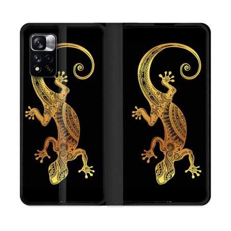 Housse cuir portefeuille Pour Xiaomi Redmi Note 11 Pro / 11 Pro 5G Animal Lezard Noir