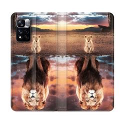 Housse cuir portefeuille Pour Xiaomi Redmi Note 11 Pro / 11 Pro 5G Animal Lion Reflet