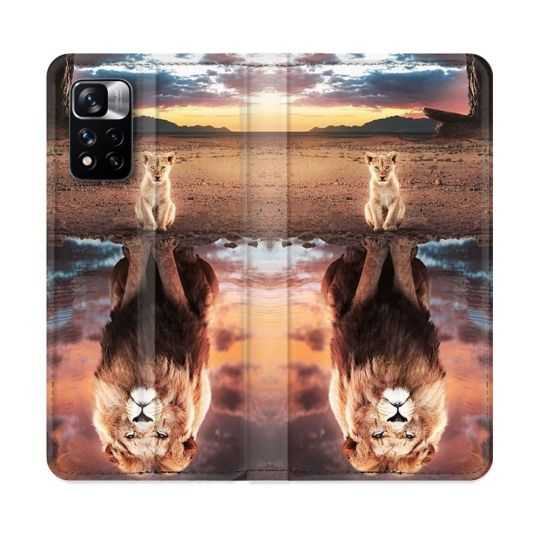 Housse cuir portefeuille Pour Xiaomi Redmi Note 11 Pro / 11 Pro 5G Animal Lion Reflet