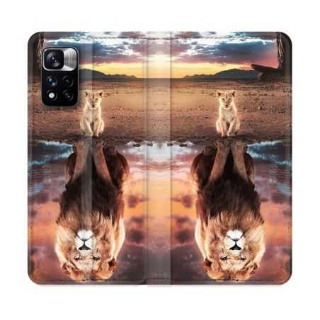 Housse cuir portefeuille Pour Xiaomi Redmi Note 11 Pro / 11 Pro 5G Animal Lion Reflet