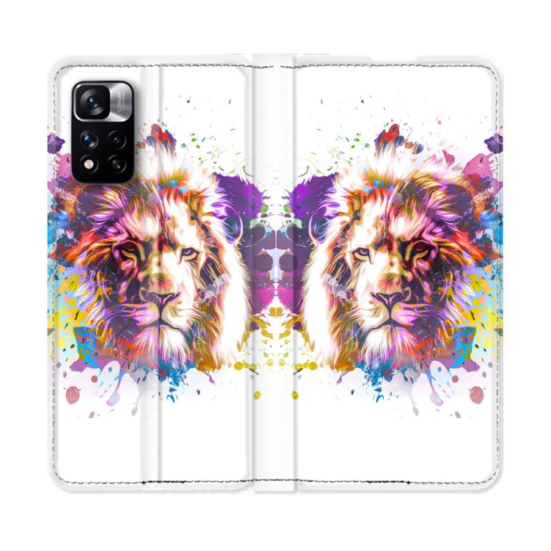 Housse cuir portefeuille Pour Xiaomi Redmi Note 11 Pro / 11 Pro 5G Animal Lion Tag