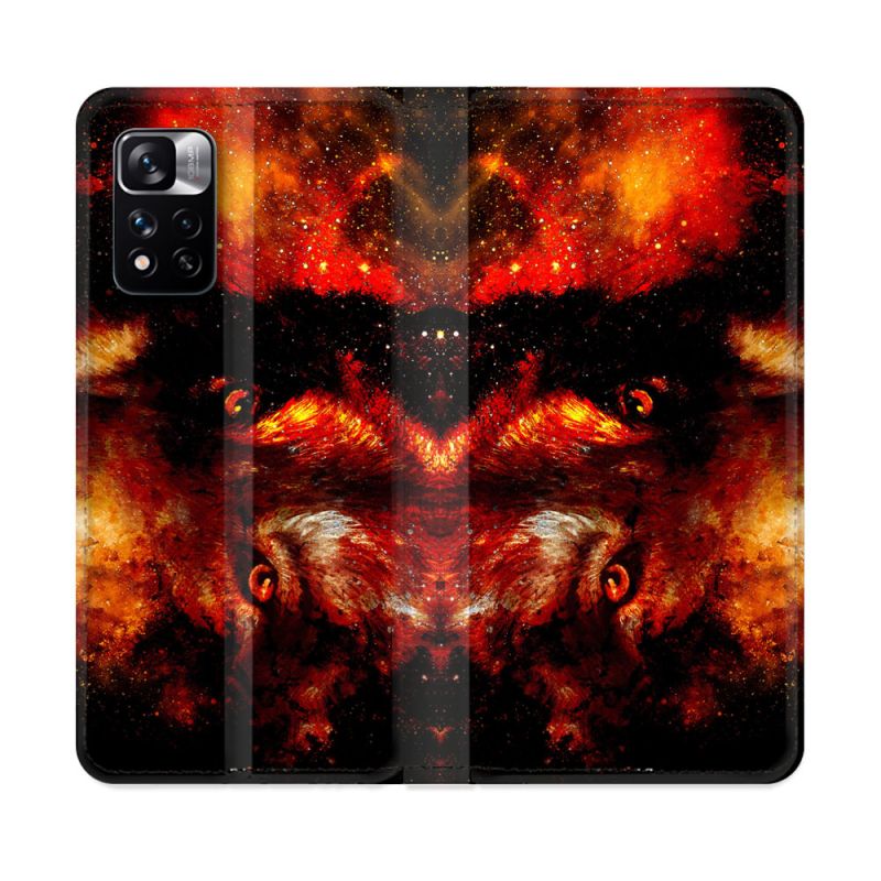 Housse cuir portefeuille Pour Xiaomi Redmi Note 11 Pro / 11 Pro 5G Animal Loup Espace