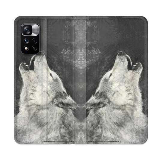 Housse cuir portefeuille Pour Xiaomi Redmi Note 11 Pro / 11 Pro 5G Animal Loup Hurlement