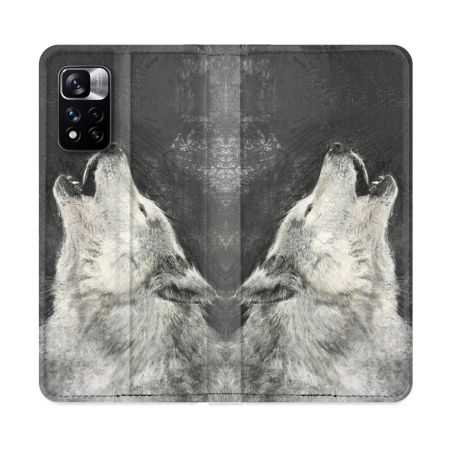 Housse cuir portefeuille Pour Xiaomi Redmi Note 11 Pro / 11 Pro 5G Animal Loup Hurlement