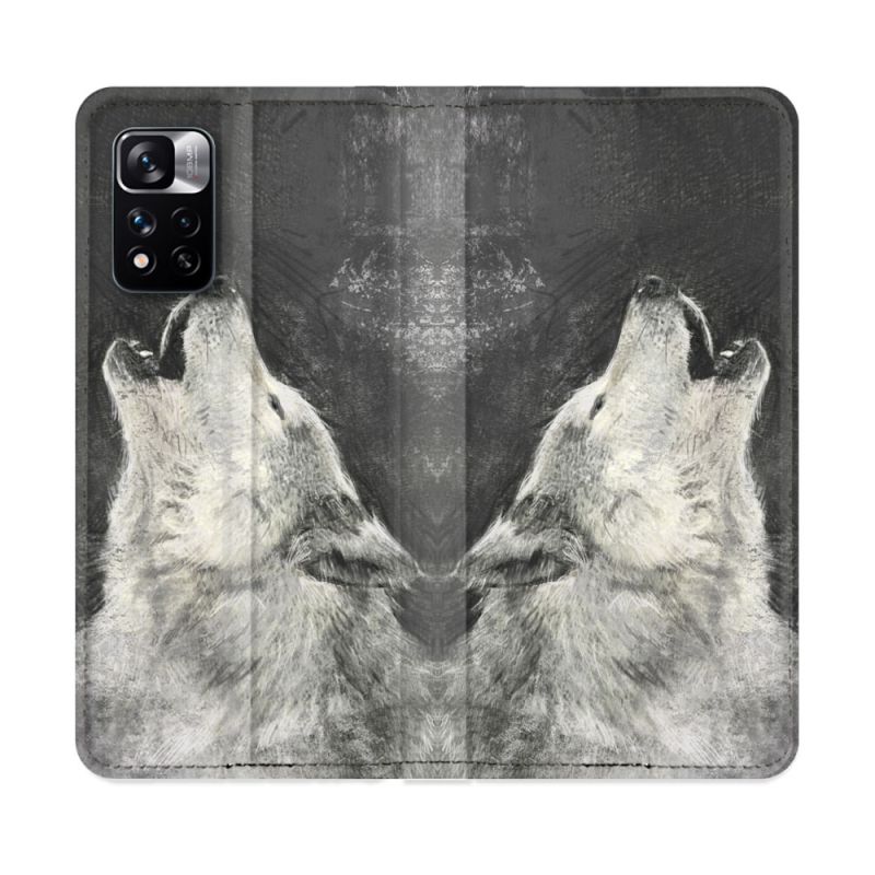 Housse cuir portefeuille Pour Xiaomi Redmi Note 11 Pro / 11 Pro 5G Animal Loup Hurlement
