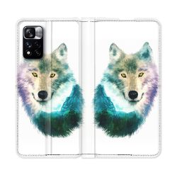Housse cuir portefeuille Pour Xiaomi Redmi Note 11 Pro / 11 Pro 5G Animal Loup Montagne